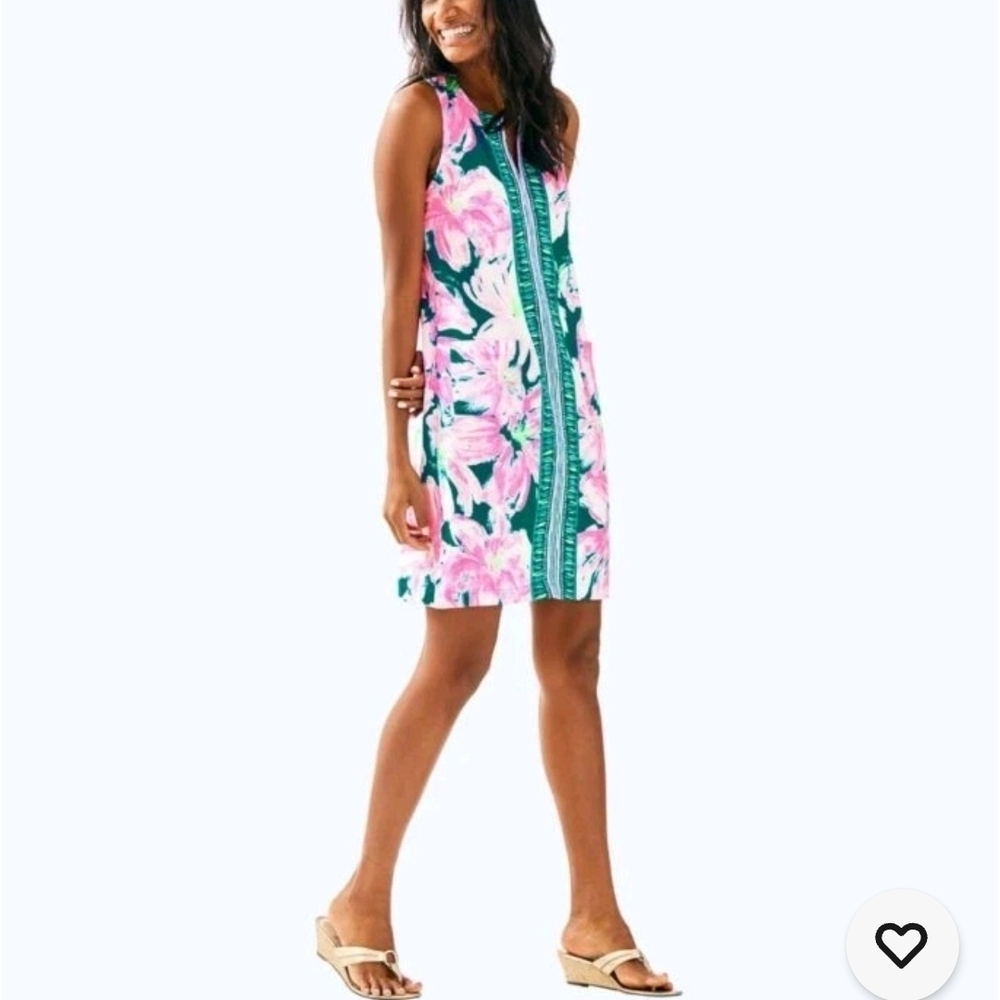 Lilly Pulitzer Pink and Green Floral Swim Mini Dress/ Cover Up Size 2